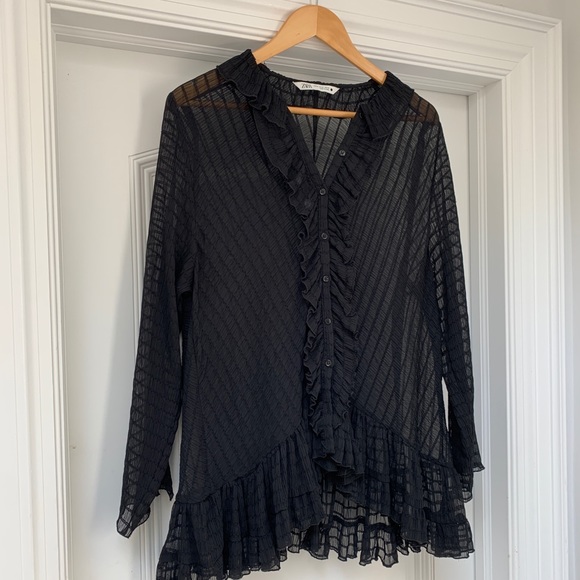 Zara Sheer Ruffled Blouse - Size XL - Picture 5 of 12